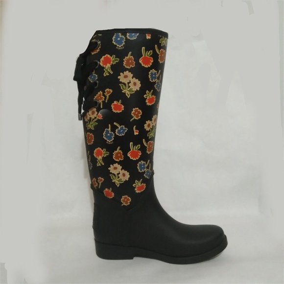 EUC Coach TRISTEE Black & Multicolor Floral Rainboots RARE WOM US 7 / EU 37 ANB - Picture 3 of 9
